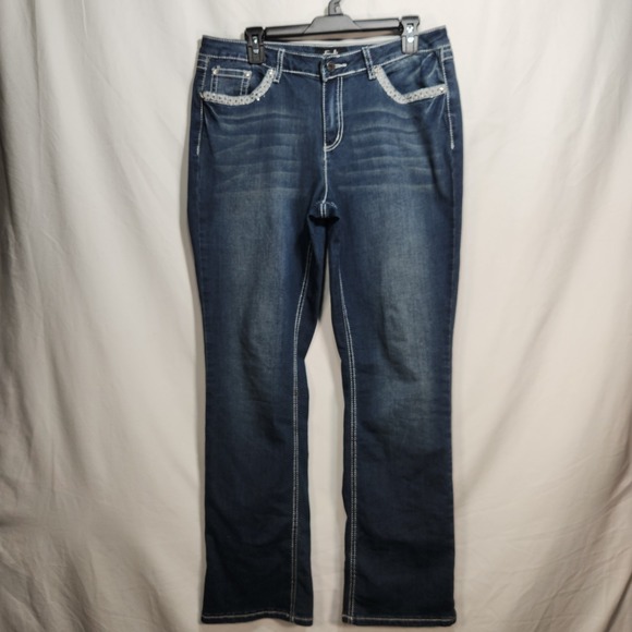 Earl Slim Boot Womens Jeans Size 14 Blue Dark Denim Embellished